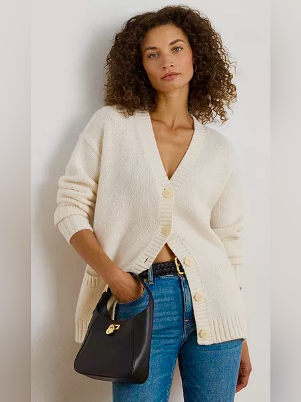 NWT Lauren Ralph Lauren Women's Wool-Blend V-Neck Button Up Cardigan S